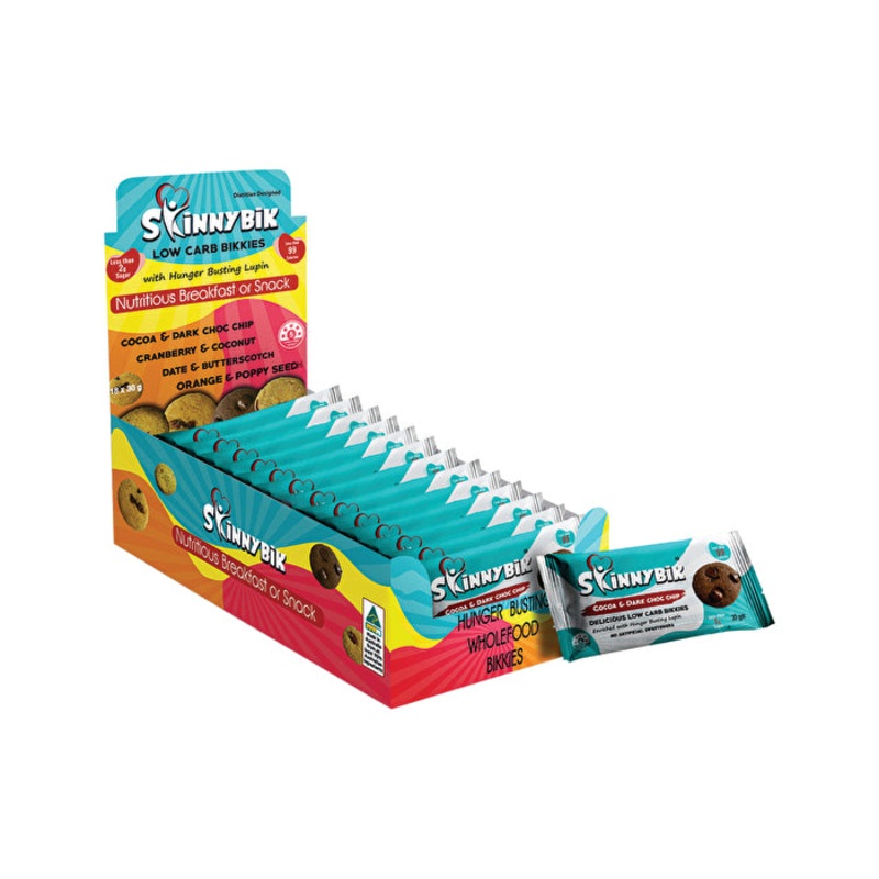 Skinnybik Biscuits Cocoa & Dark Choc Chip (2 x 15g) x 18 Display