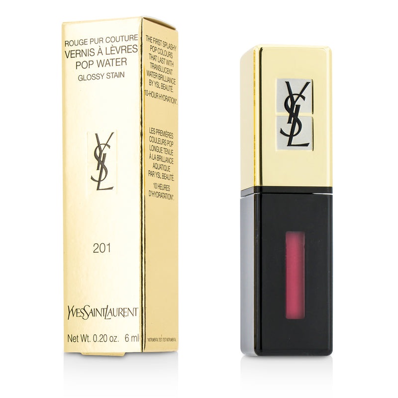 Yves Saint Laurent Rouge Pur Couture Vernis A Levres Pop Water Glossy Stain – #201 Dewy Red  6ml/0.2oz