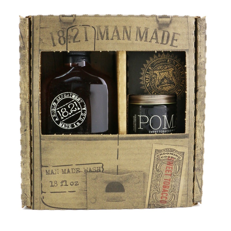 18.21 Man Made Man Made Wash & Pomade Set – # Sweet Tobacco: 1x Shampoo, Conditioner & Body Wash 530ml + 1x Hair Pomade 56.7g  2pcs