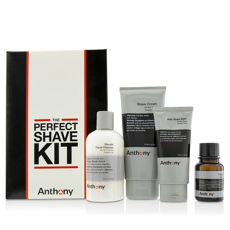 Anthony Logistics For Men The Perfect Shave Kit: Cleanser + Pre-Shave Oil + Shave Cream + After Shave Cream  4pcs