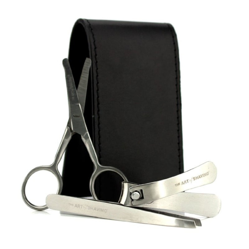 The Art Of Shaving Manicure Set: Nail Clipper + Nose Hair Scissors + Tweezers + Black Leather Pouch  3pcs