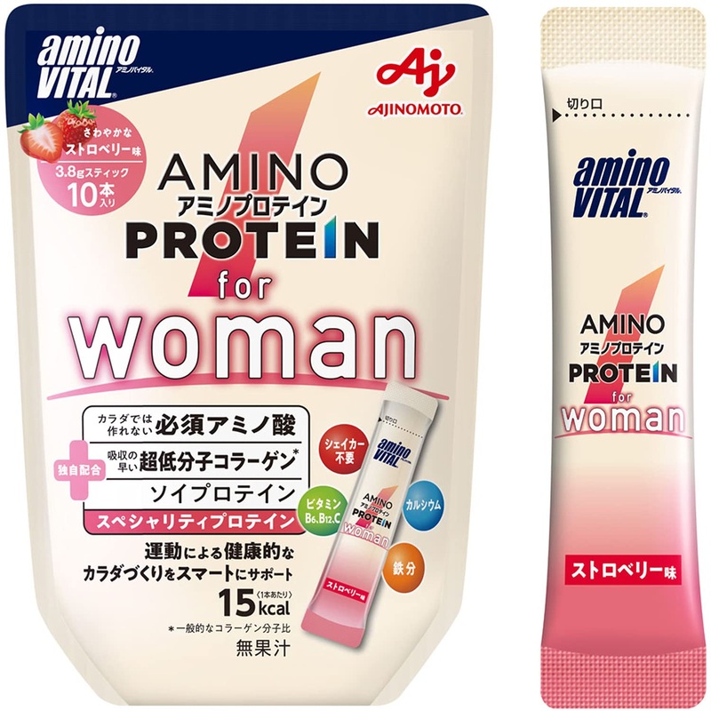 Aminovital Amino Protein for Women Strawberry 10-Pack – BCAA EAA Soy Collagen