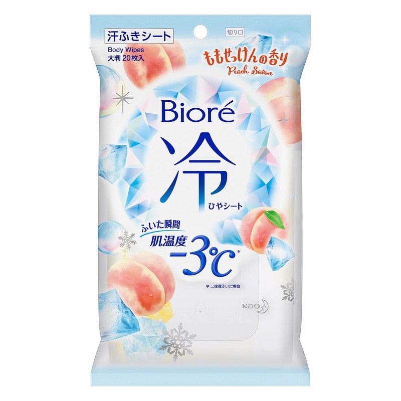 Biore Cooling Sheets Peach Soap Scent 20 Count Refreshing Wipes