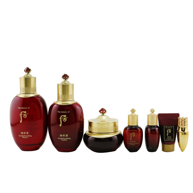 Whoo (The History Of Whoo) Jinyulhyang Essential Revitalizing Set: Balancer (150ml+20ml) + Emulsion (110ml+20ml) + Cream 30ml + Cleansing Foam 13ml + Mi Luxury Lip Rouge – # No.25 Rosy Coral  7pcs