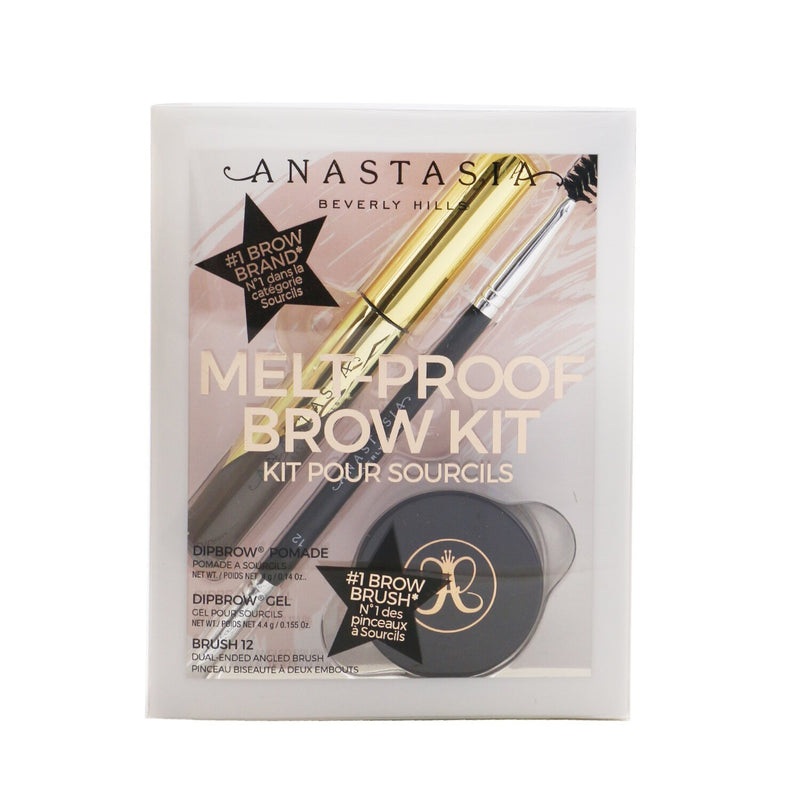 Anastasia Beverly Hills Melt Proof Brow Kit (Dipbrow Gel + Dipbrow Pomade + Brush 12) – # Medium Brown  3pcs