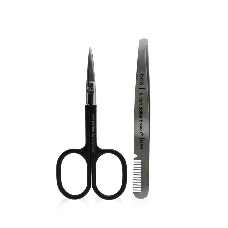 Billion Dollar Brows Men’s Grooming Kit: Stainless Steel Comb/Tweezer + Straight Edge Scissor  2pcs