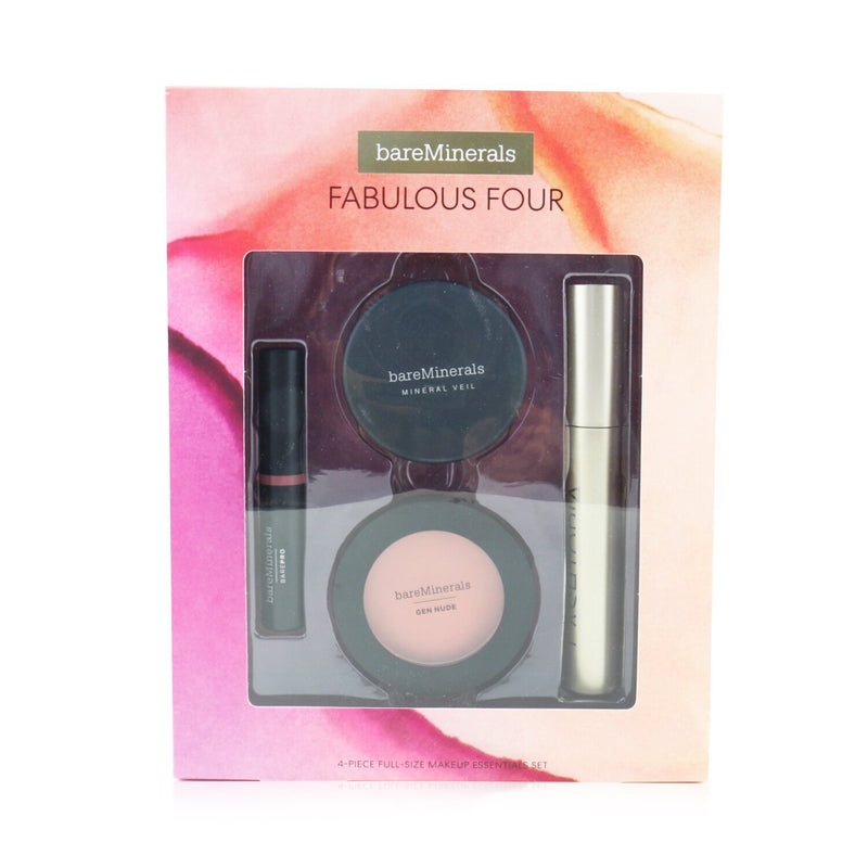 BareMinerals Fabulous Four Full Size Makeup Essentials Set (1x Mineral Veil Finishing Powder, 1x Blush, 1x Lipstick, 1x Mascara)  4pcs