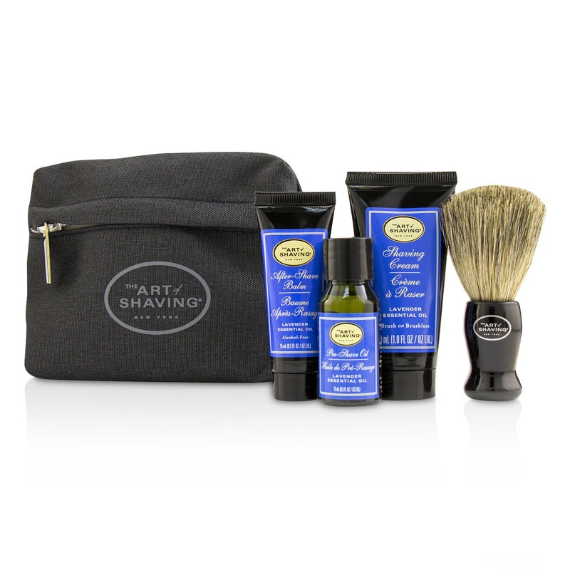 The Art Of Shaving Starter Kit – Lavender: Pre Shave Oil + Shaving Cream + After Shave Balm + Brush + Bag  4pcs + 1 Bag