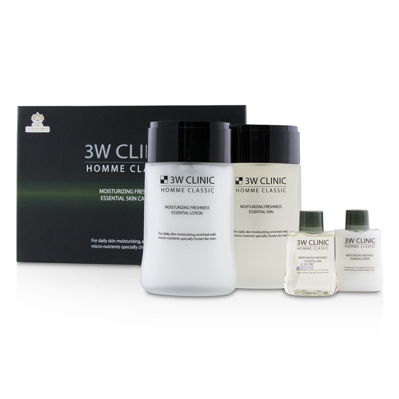 3W Clinic Homme Classic – Moisturizing Freshness Essential Skin Care Set: Essential Skin 150ml+30ml + Essential Lotion 150ml+30ml  4pcs