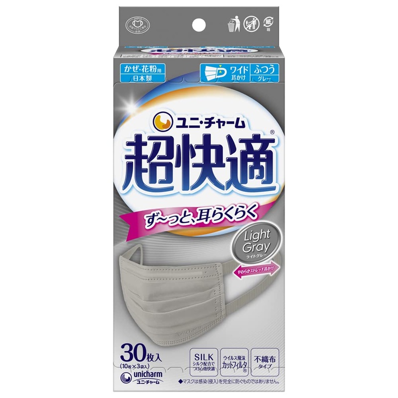 Uniti Super Comfortable Mask Light Gray Pleated Non-Woven Regular Size 30 Pieces