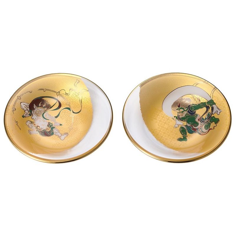 Aderia Fujin Raijin Small Glass Plate Set Japanese Glassware S-6229