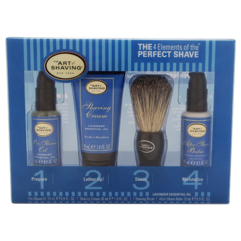 The Art of Shaving The 4 Elements of The Perfect Shave Mid-Size Kit – Lavender by The Art of Shaving for Men – 4 Pc Kit 0.5oz Pre-Shave Oil, 1.0oz Shaving Cream, 0.5oz After Shave Balm, Pure Badger Black Shaving Brush