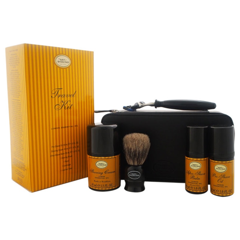 The Art of Shaving Travel Kit – Lemon by The Art of Shaving for Men – 7 Pc Kit 1oz Pre-Shave Oil, 1.5oz Shaving Cream, 1oz After-Shave Blam, Shaving Brush, Razor, Cartridge, Leather Case