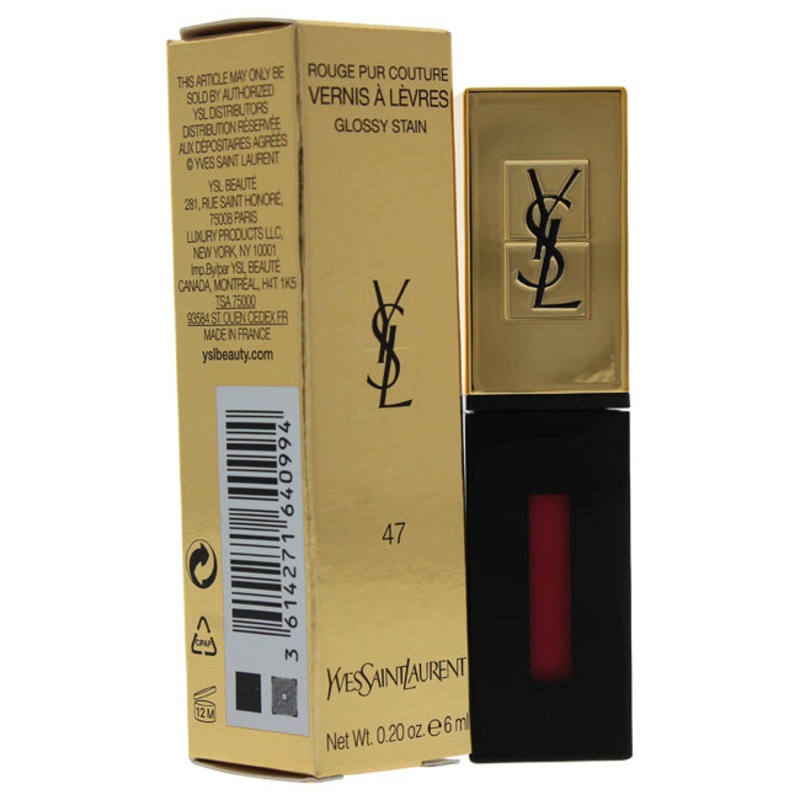 Yves Saint Laurent Rouge Pur Couture Vernis A Levres Glossy Stain – 47 Carmin Tag by Yves Saint Laurent for Women – 0.2 oz Lip Gloss